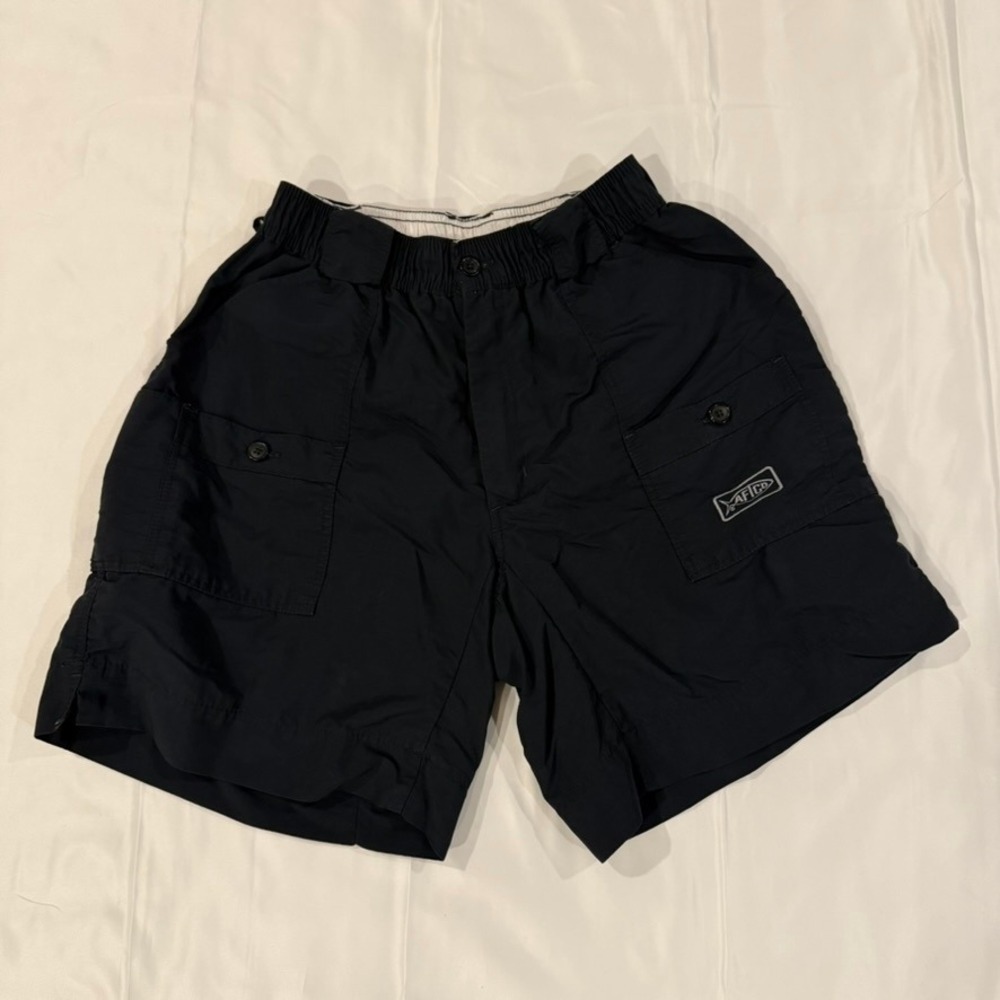 AFTCO Fishing Shorts Mens 30 Black Elastic Waist Cargo Pocket Performance